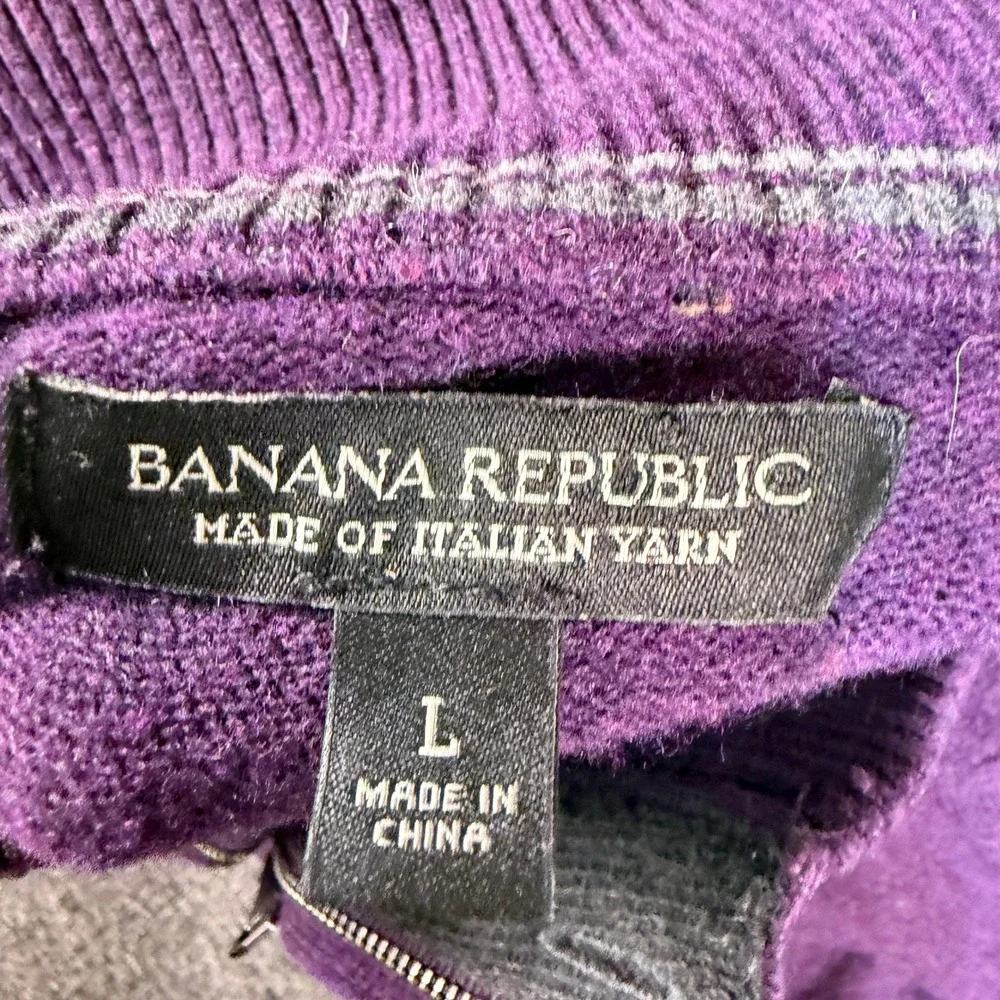 Banana Republic Sweater Mens L ST ZP BTTN MCK Sugar Plum Merino Wool EUC